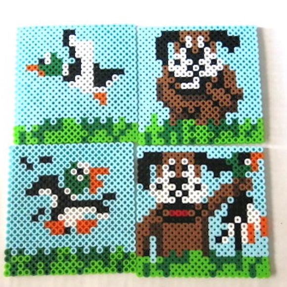 Set of 4 Duck Hunt Perler Coasters - Picture 1 of 6